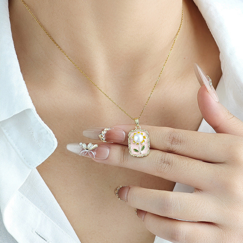 Wholesale Sunflower pearl necklace women' s clavicle chain versatile accessories